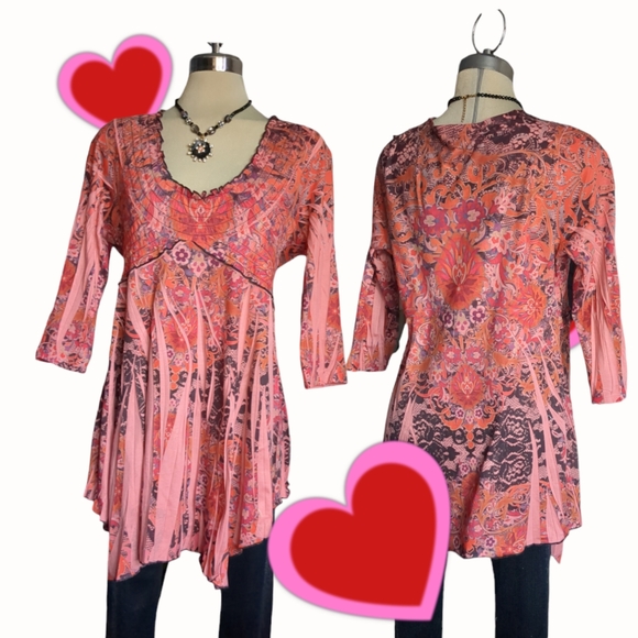 One World Boho Maternity Ethnic print 3/4 sleeves Blouse Size L - Picture 3 of 16